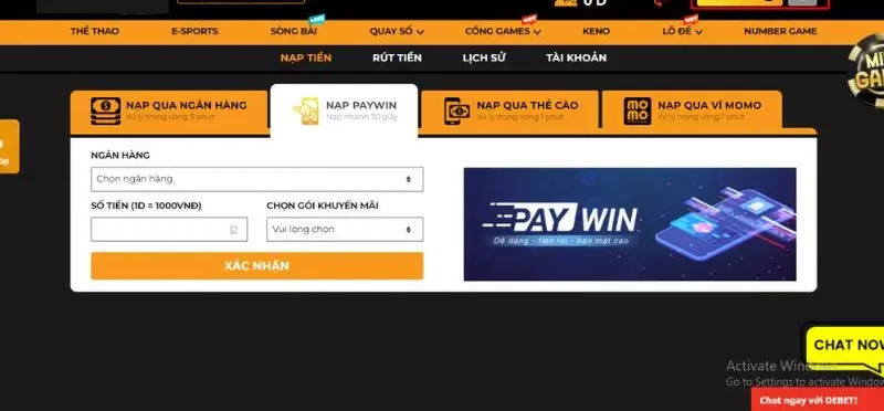 Nạp tiền dễ dàng thông qua hệ thống ngân hàng