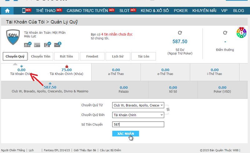 chuyển quỹ tài khoản phụ về tài khoản chính